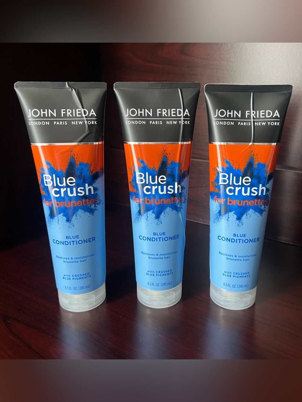 3 Pack ~ John Frieda Blue Crush for Brunettes Blue Conditioner ~ 8.3 fl oz ~ NEW